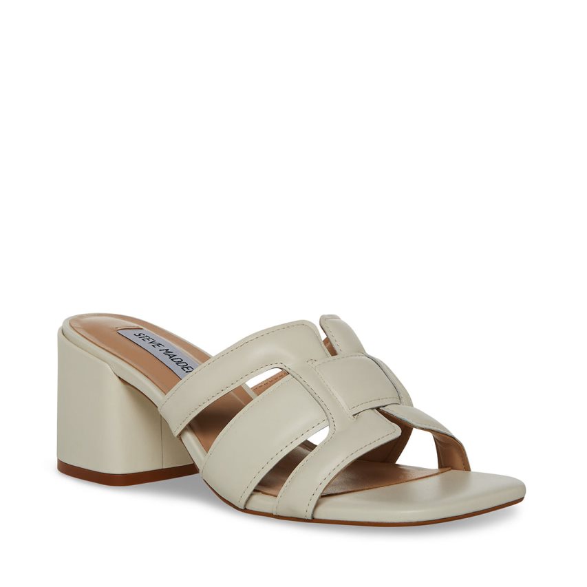 Light Grey Steve Madden Clover Leather Women's Heels Sandals | PH 4920LYO